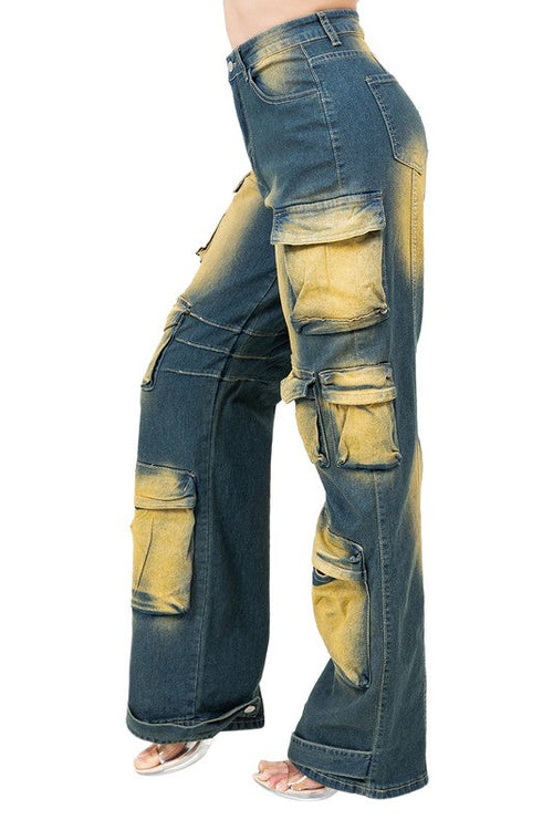 WOMEN FASHION CARGO STYLE DENIM PANTS