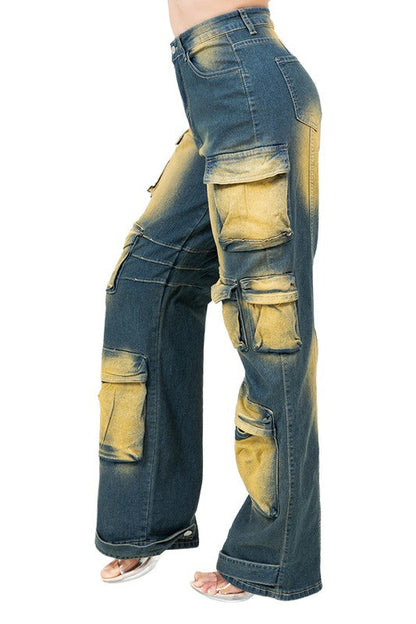 WOMEN FASHION CARGO STYLE DENIM PANTS