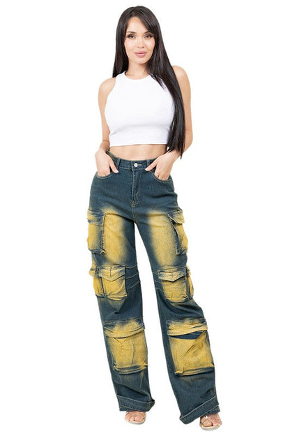 WOMEN FASHION CARGO STYLE DENIM PANTS