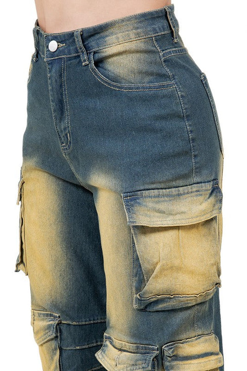 WOMEN FASHION CARGO STYLE DENIM PANTS