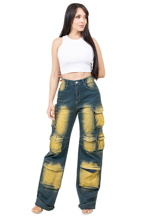 WOMEN FASHION CARGO STYLE DENIM PANTS