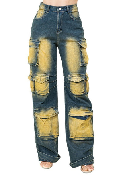 WOMEN FASHION CARGO STYLE DENIM PANTS