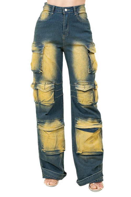 WOMEN FASHION CARGO STYLE DENIM PANTS