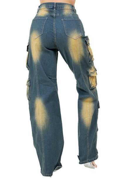 WOMEN FASHION CARGO STYLE DENIM PANTS
